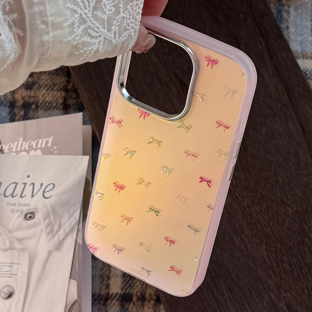 Gilded Sweet Bow Suitable for Iphone16Promax Mobile Phone Case 15 Laser 13 Anti Fall 14 Korean 11 Hard
