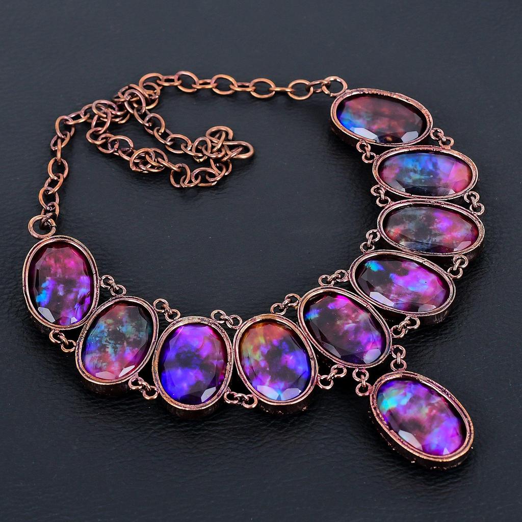 Ammolite Gemstone Necklace, Copper Electroformed Necklace Jewelry, Gorgeous Necklace Jewelry, Handmade Designer Necklace For Her