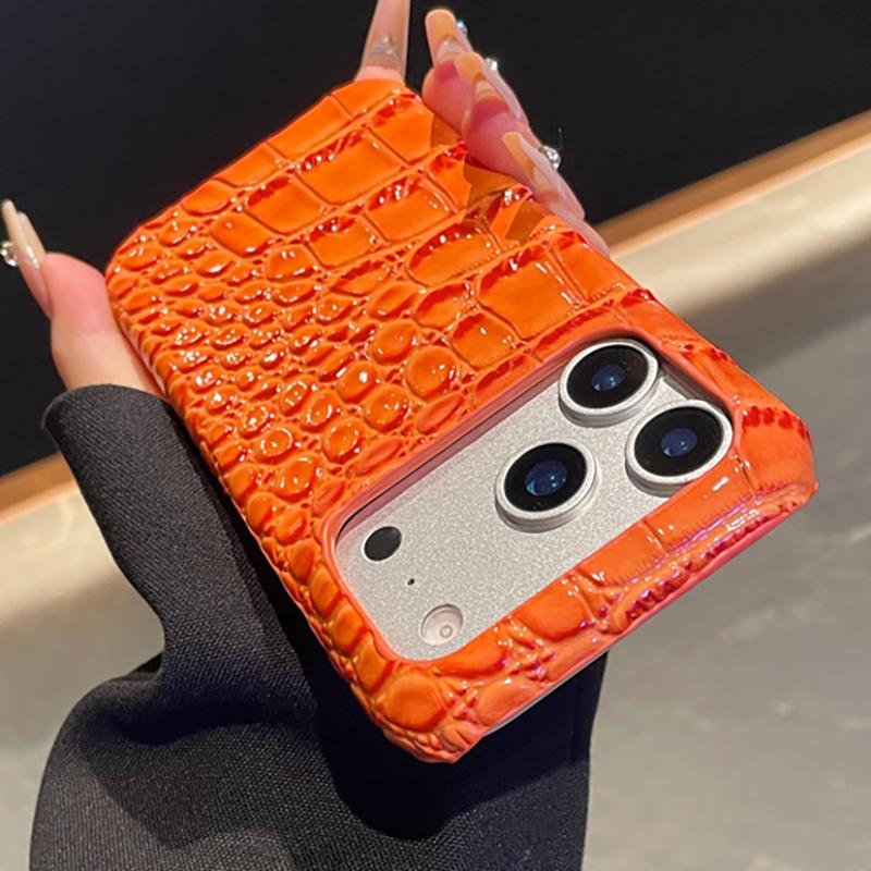 Чехол однотонный с узором под крокодила для IPhone 17 16 15 14 13 Pro Max 17 Air, полуоблегающий, из жесткой кожи, противоударная задняя крышка