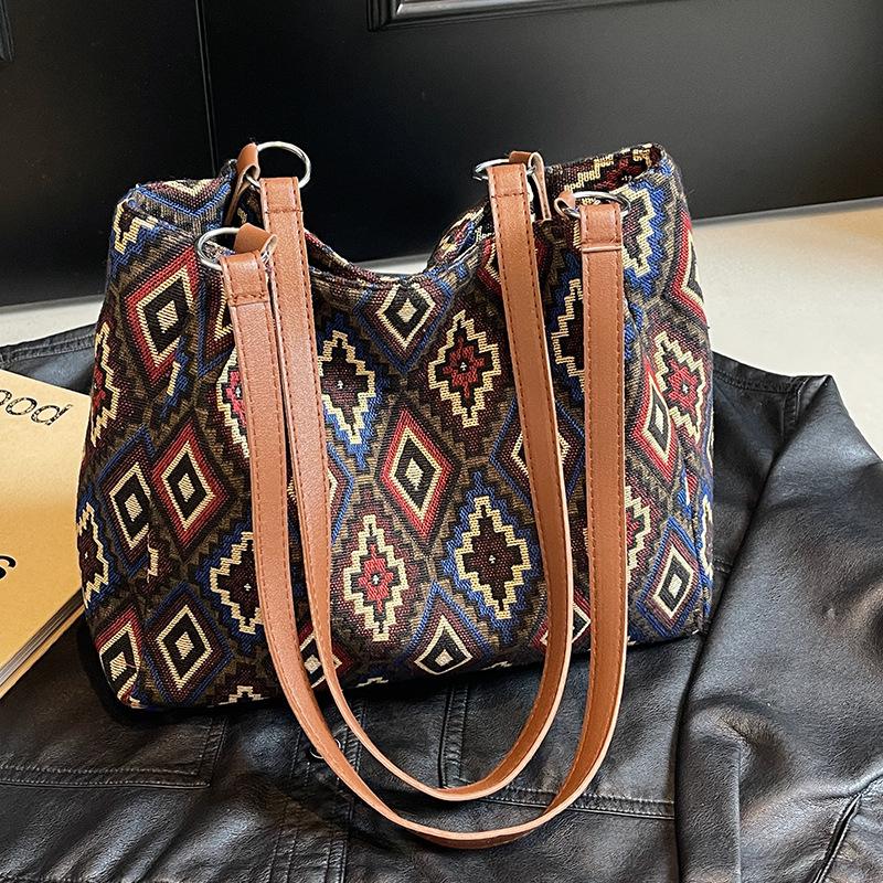 Большая вместительная сумка для женщин, новая модная женская сумка для поездок на работу, сумка-тоут в национальном стиле, холщовая сумка на одно плечо для женщин