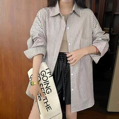 Корейская версия Chin Fashion с длинными рукавами в полоску, весенняя новая повседневная свободная куртка для женщин