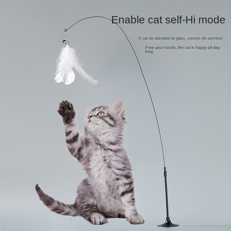 Cats Toys Feathers Wand Interactive Toy Kitten Toys with Super Suction Cup Detachable Feather Replacements Cat Stick Accesorios
