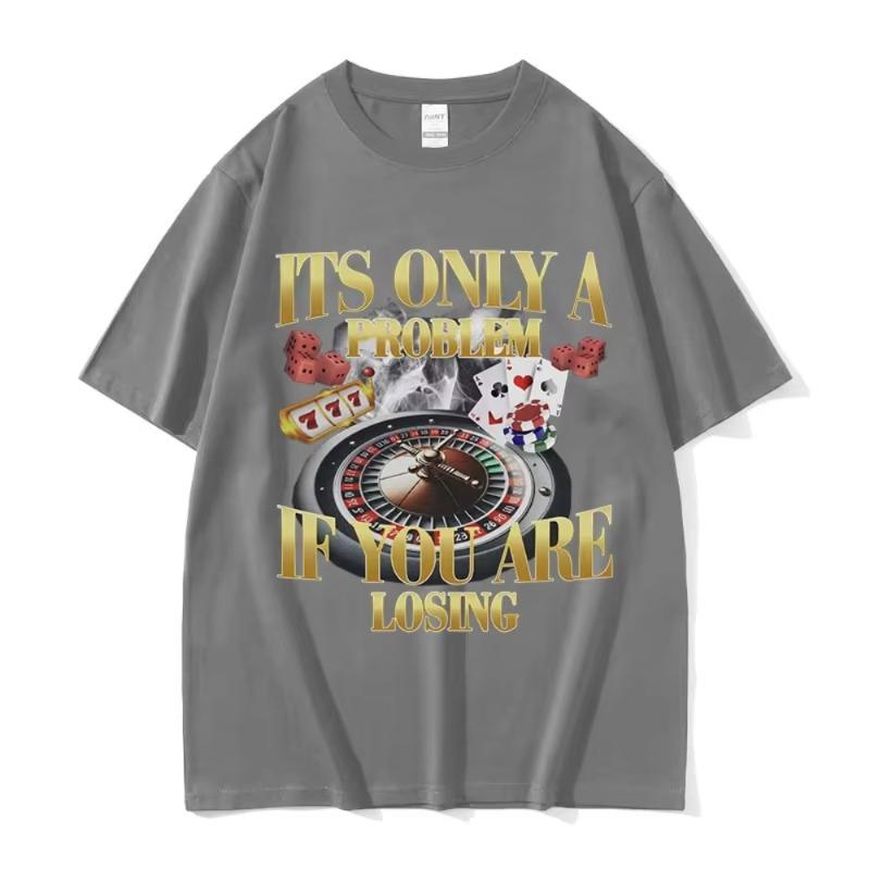 Interesting Gambling Pure Cotton Printed Unisexs and Womens Fashionable Loose Tshirt Summer New Personalized Casual Tshirt