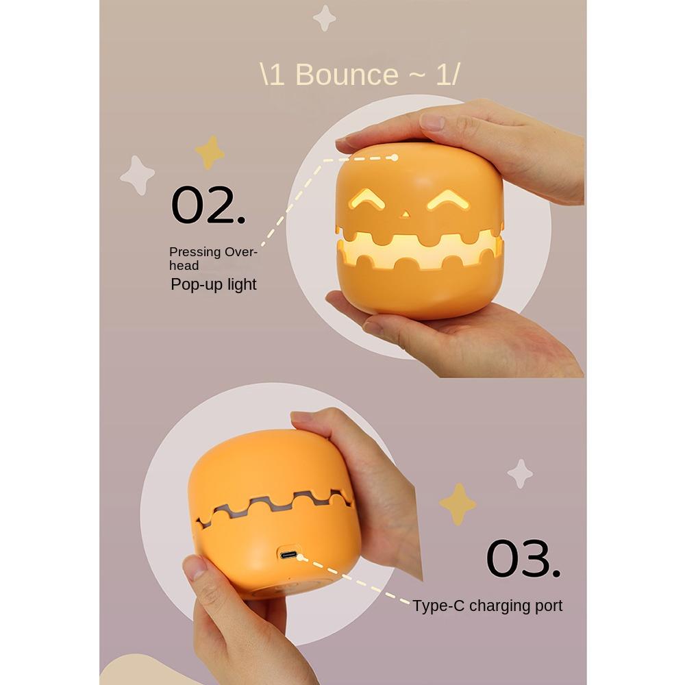 Push Type Pumpkin Night Light Auto-off Timer Mini Pumpkin LED Lantern Halloween Pumpkins Lamp Desk