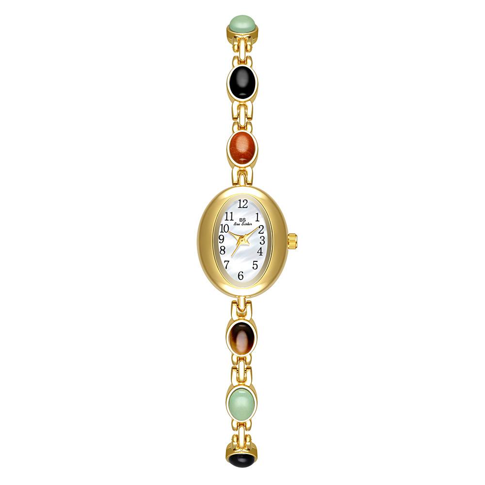 Vintage Oval Small Dial Women's Watches Natural Jade Multi Treasure Bracelet Light Luxury Casual Quartz Watch for Women