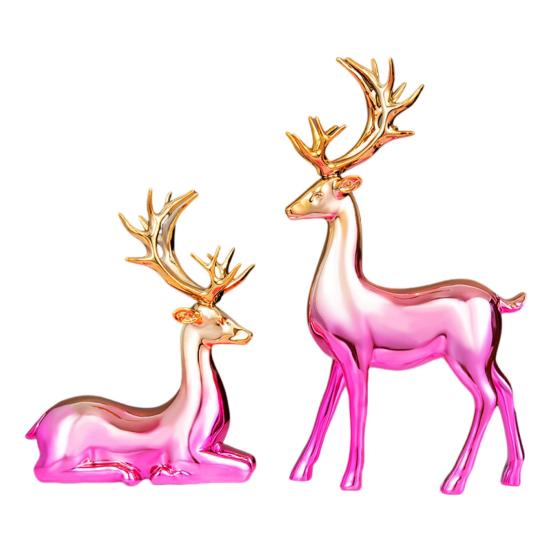2 шт., парная фигурка оленя, стоящая, лежащая, статуя оленя из смолы, скульптура лося, рождественская, для домашнего офиса, книжной полки, украшения для рабочего стола, орнамент