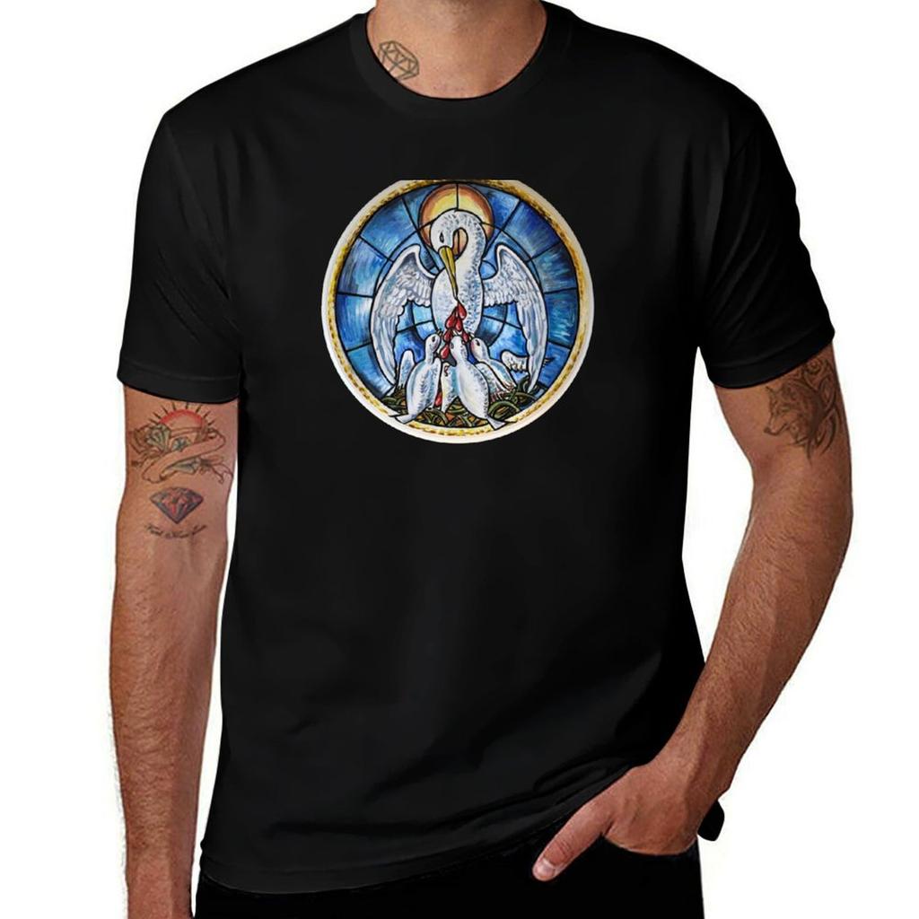 Eucharistic pelican TShirt Basic Solid Color Short Sleeve TShirt