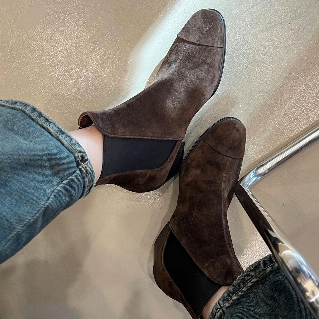 Французские ботинки Maillard Женские 2025 Осень/Зима Флисовый каблук Круглые ботинки Мартин Ботинки Челси Ковбойские ботинки