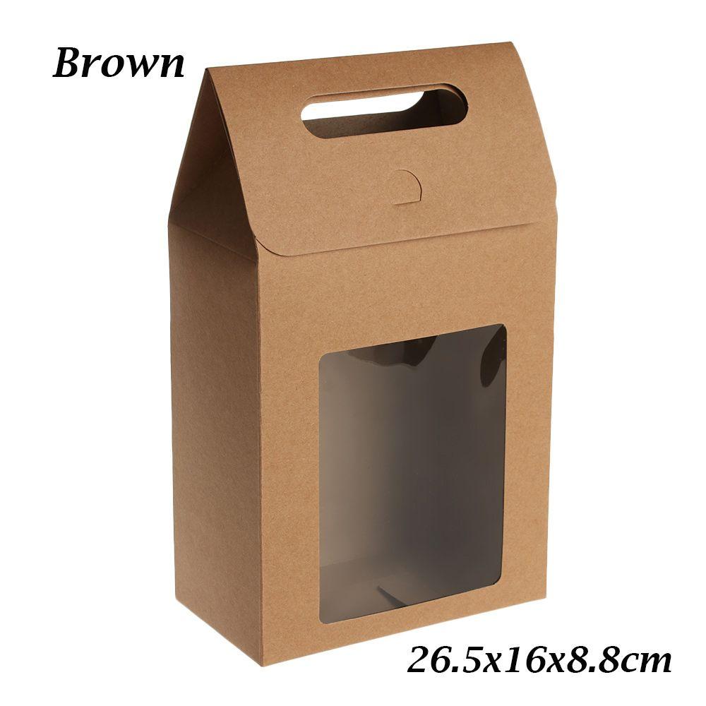 6Pcs Hot Kraft Paper Kids Gift Paper Gift Package Clear PVC Window Candy Wrapping Bag Present Case