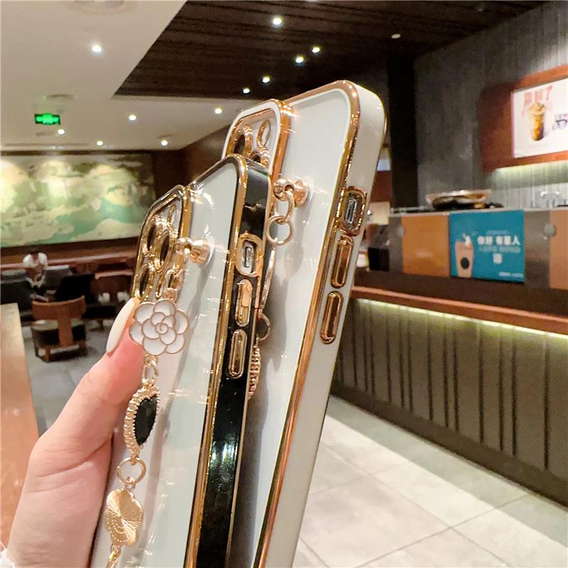 Plating Diamond Pearl Flower Bracelet Case For Redmi Note 12 11 10 9A 9T/iPhone 11 12 13 14 Pro Max X XR XS /Samsung S23 S22 Ultra A14 A34 A54 A33 A53