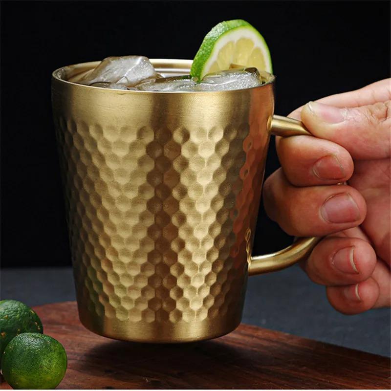 300ml Double-Layer Water Cup 304 Stainless Steel Thermal Coffee Beer Mug with Handle Gold Sliver Heat Insulation Coffee Cup