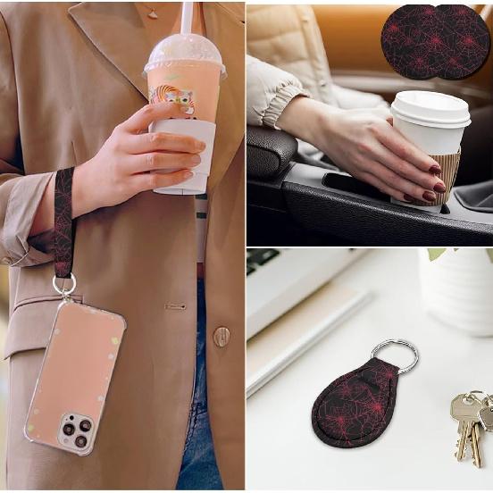 Красные чехлы на сиденья автомобиля с паутиной, с чехлом на рулевое колесо, подушкой для подлокотника, накладками на ремни безопасности, подстаканником с брелоком, универсальный комплект для защиты автомобиля