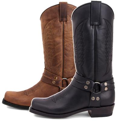 Модная мужская кожаная ковбойская обувь в западном стиле, вышитые ботинки на высоком каблуке, рыцарские ботинки, мужские ботинки