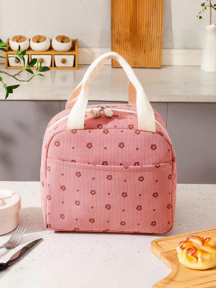 1PC Autumn and Winter lunch bag, portable hand-held insulated bento bag, corduroy strawberry meal bag, ice pack