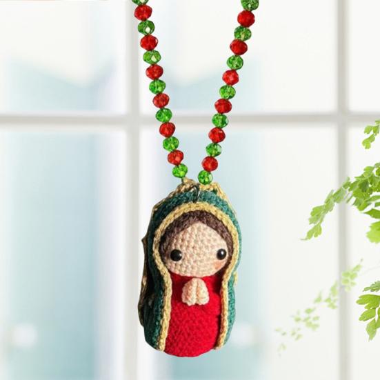 Cute Mary Statue Car Small Resin Car Rearview Mirror Virgin Mary Interior Decoration Charm with Crochet