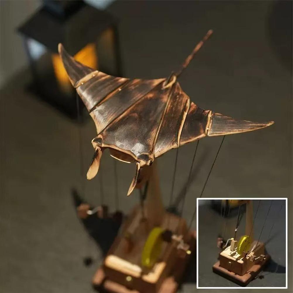 Wooden Motorized Manta Ray Figurine Precision Mechanical Transmission Ray Figurine Mechanical Artwork Ray Figurine Handmade