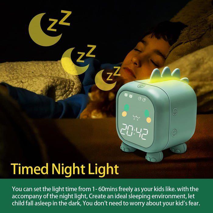 Réveil amusant en forme de dragon, vert, minuteur intelligent pour enfants.