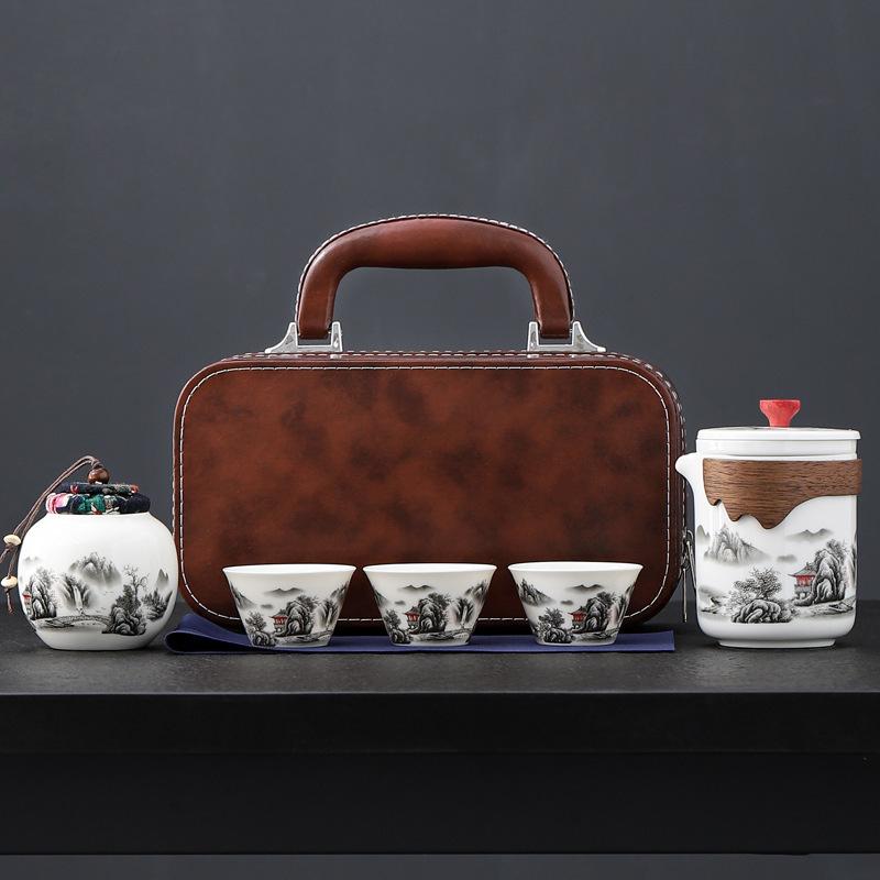 Portable travel tea set Kuaike cup Outdoor ceramic Kung Fu tea cup Full set of gift boxes Company business gifts