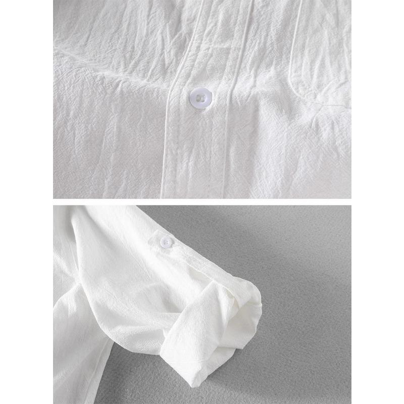Men's Linen Blend Stand Collar Shirt Casual Roll Up Sleeve Pocket Detail Streetwear Top