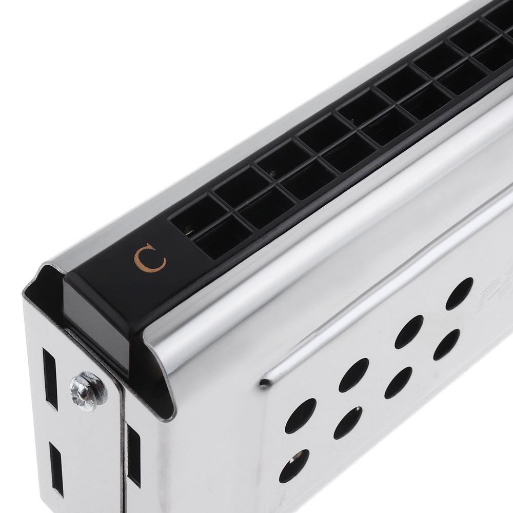 Professional 24 Holes Key Of C&G Silver Double-side Tremolo Harmonica for Beginners