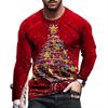 Spring and Autumn Round Neck 3D Christmas Tree Printed Top Fashionable Casual Long Sleeved Men's T-shirts
