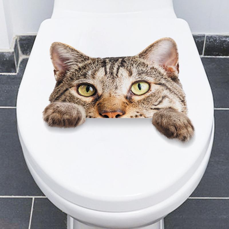 Яркие забавные наклейки для ванной комнаты и туалета с собаками, животными, фрески, мультяшные настенные художественные наклейки, наклейки для щенков, котят, детей, дверь в туалет, водонепроницаемые