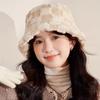 Faux Fur Women Bucket Hat Plaid Checkered Lamb Wool Fisherman's Hat Plush Basin Cap Autumn Winter