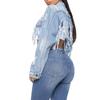 Women's Cropped Jacket With Holes On The Back And Cutout Denim Jacket