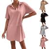 Женское модное летнее повседневное однотонное свободное платье с V-образным вырезом и лацканами