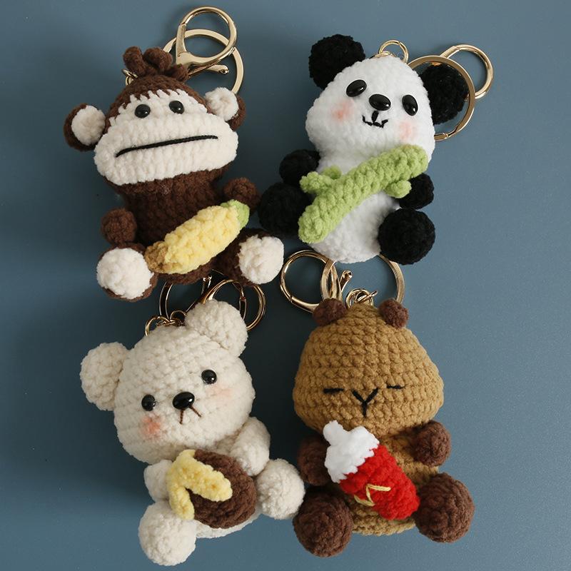 Funny Sheep Doll Crochet Keychains Custom Crochet Cartoon Animal Doll Series Keyring Knitting Bee Doll Cute Keychain