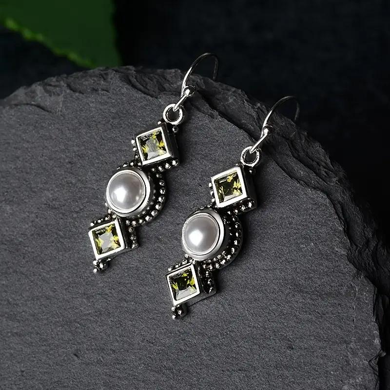 Retro Earrings Inlaid with Artificial Pearls Irregular Bohemian Style Geometric Shape Ear Hooks and Earrings Synthetic Gemstones Accessories