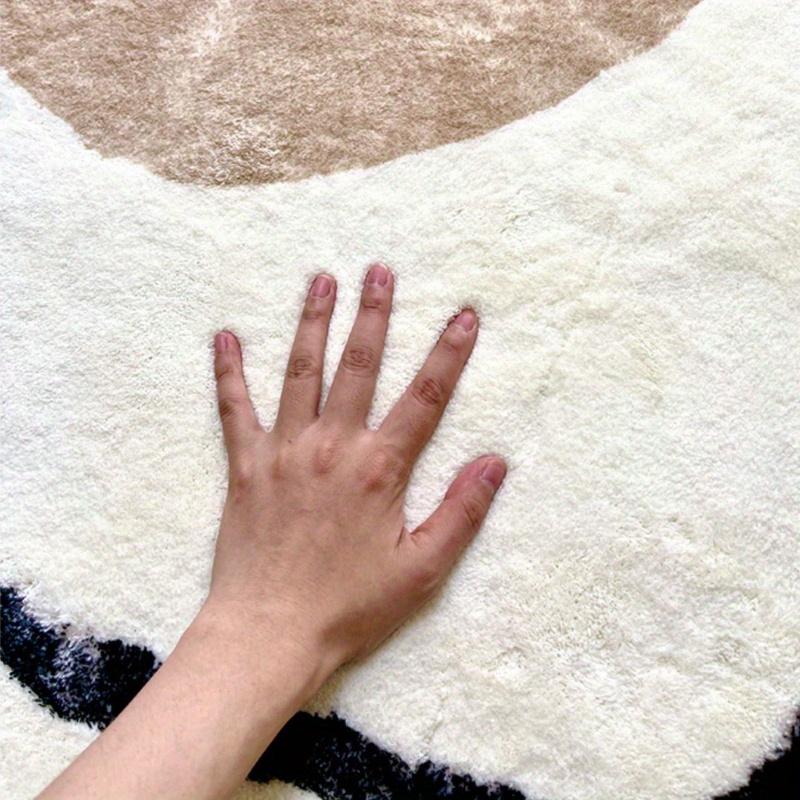Luxurious Faux Cashmere Area Mat Non-Slip, Irregular Shape, Soft & Fluffy, Black & White Striped Design for Living Room or Bedroom Decor