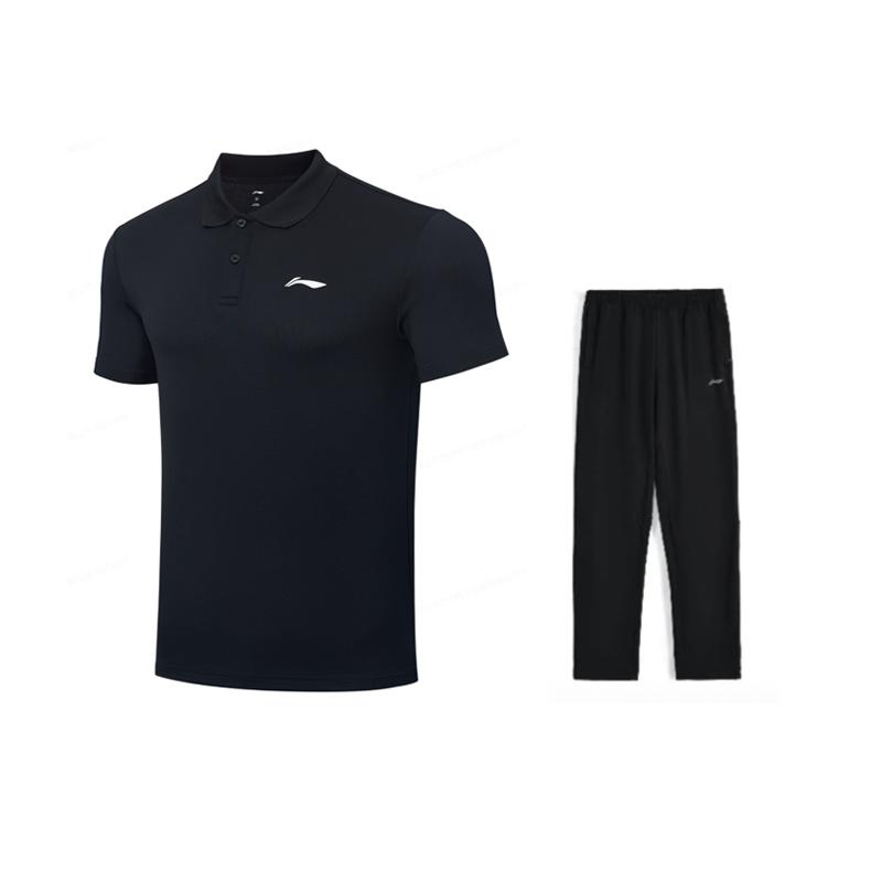 Li-Ning Летняя мужская рубашка-поло, приятная для кожи, удобная, дышащая, легкая, универсальная, модная, трендовая, повседневный спортивный костюм APLR125-9+AKLU881-1