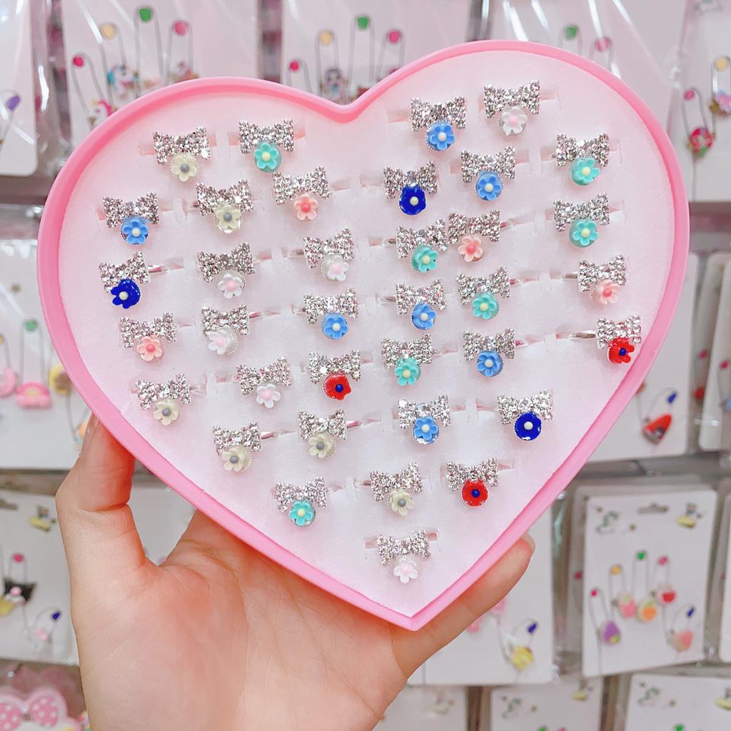 36 шт. Детское кольцо, милые безделушки для принцессы, игрушка для маленькой девочки, мультяшное хрустальное кольцо (с коробкой)