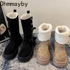 Autumn Winter Women Warm Plush Modern Boots Fashion Belt Buckle Thick Heel Shoes Causal Woman Cotton Mid Calf Booties