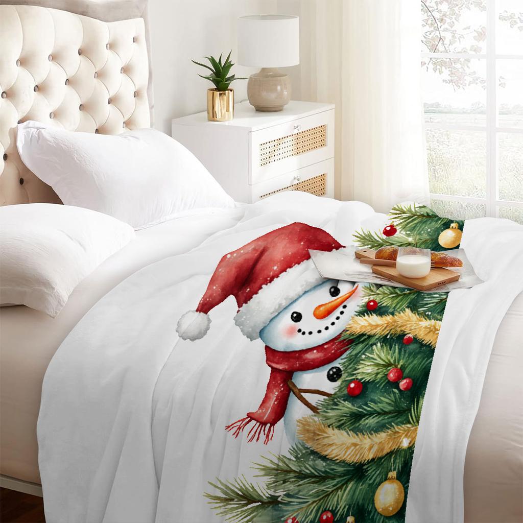 1 шт. Одеяло с принтом «Счастливого Рождества», «Снеговик», Качественное, Мягкое, Теплое, Плед, Зимнее, Детское, Диван, Кровать, Пушистое Покрывало, Новый год