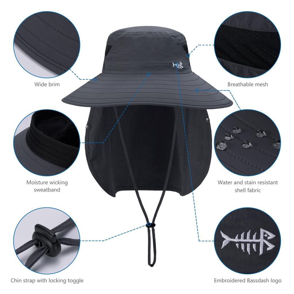 Bassdash Foldable Fishing Hat with 360° Sun Protection, 3-Way Protection, UPF 50+ Water-Repellent, Unisex