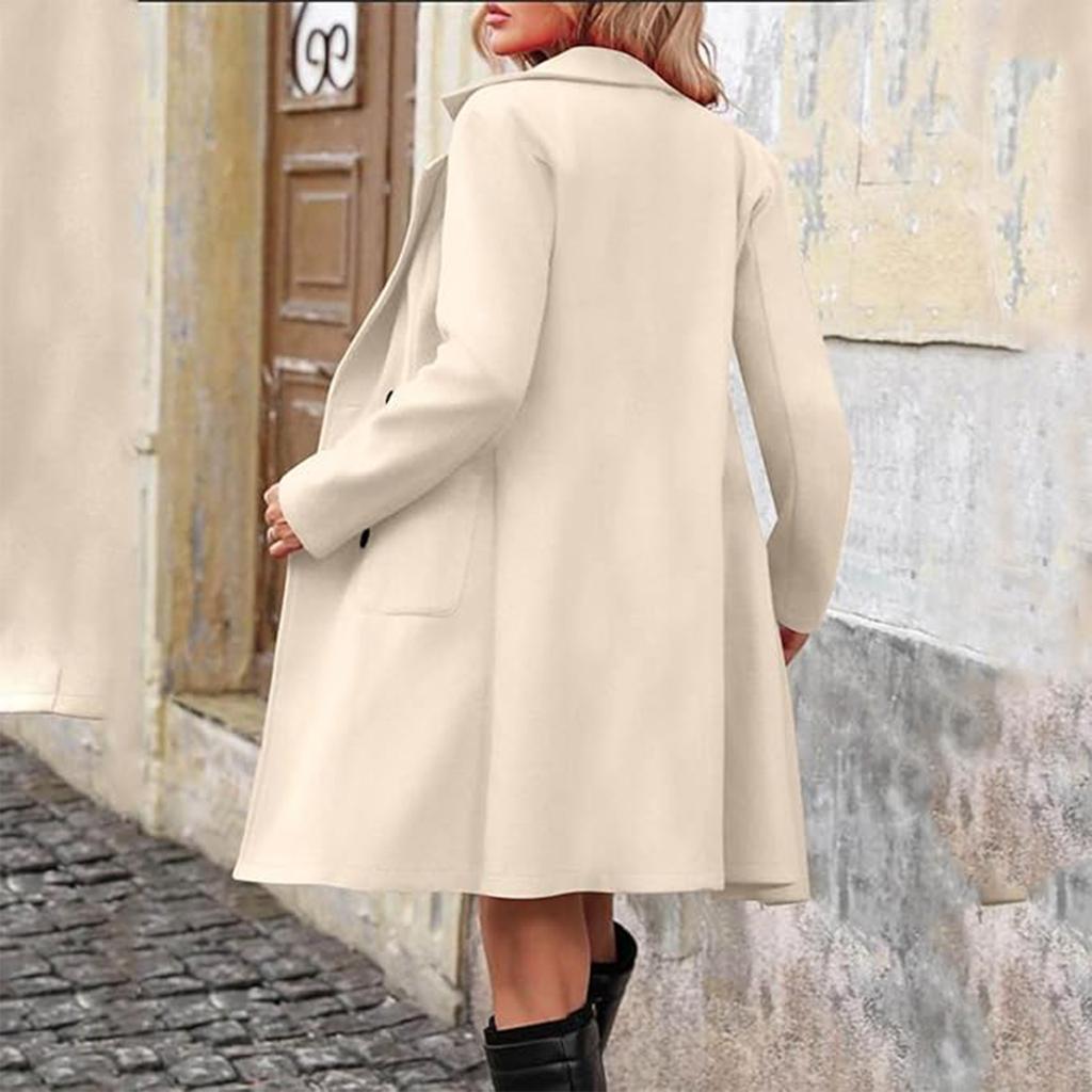 Женская повседневная и модная куртка однотонная с лацканами на двух пуговицах с карманами пальто