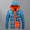 Men Winter Contrast Color Padded Jacket Hooded Drawstring Long Sleeve Pockets Zipper Placket Slim Thickened Warm Coat