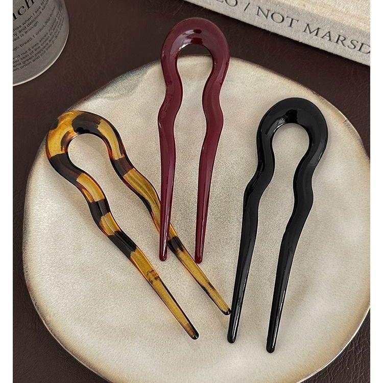Fashion U-Shaped Fork Tortoiseshell Acetate Hairpin Women Geometric Headwear Sticks Girls New Hair Clips Accessories