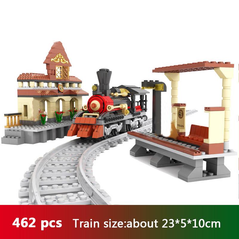 Ausini City Train Model Building Blocks Wagon Cargo Carriage Passenger Train Station Rail Tracks Locomotive Construction Toys