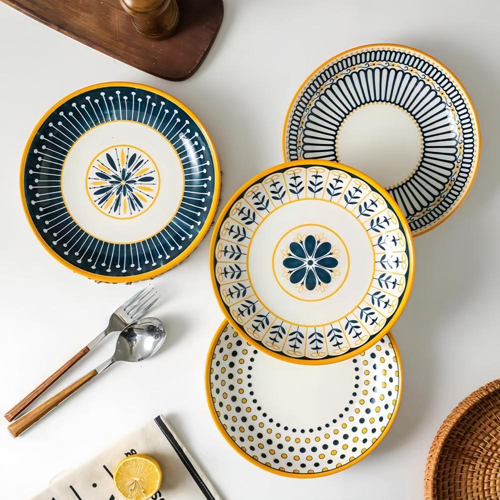 4 шт. керамические диски 8 дюймов, японские сервировочные тарелки для обеденного стола, рельефная работа, тарелки для салата и пасты
