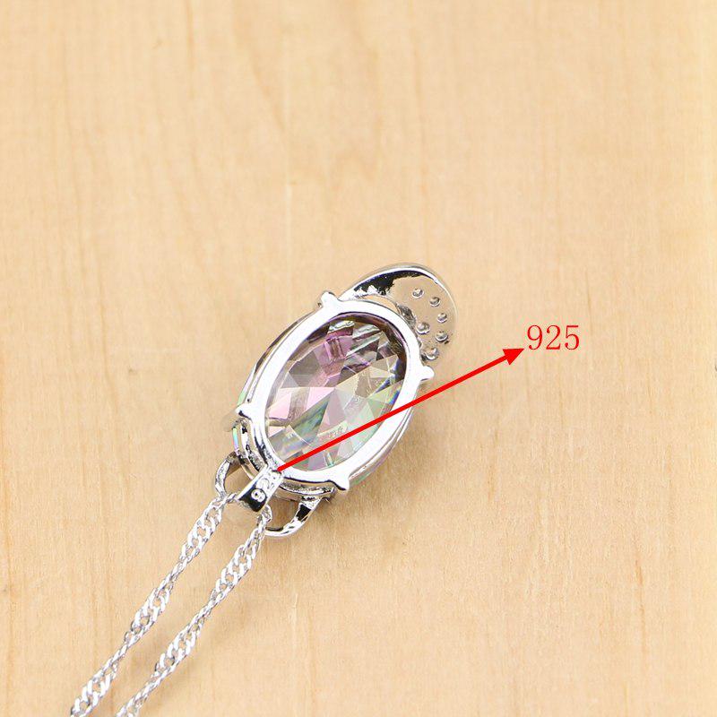 Комплект ювелирных изделий серебряного цвета со вставками из кристаллов радужного циркония подвеска серьги и кольцо