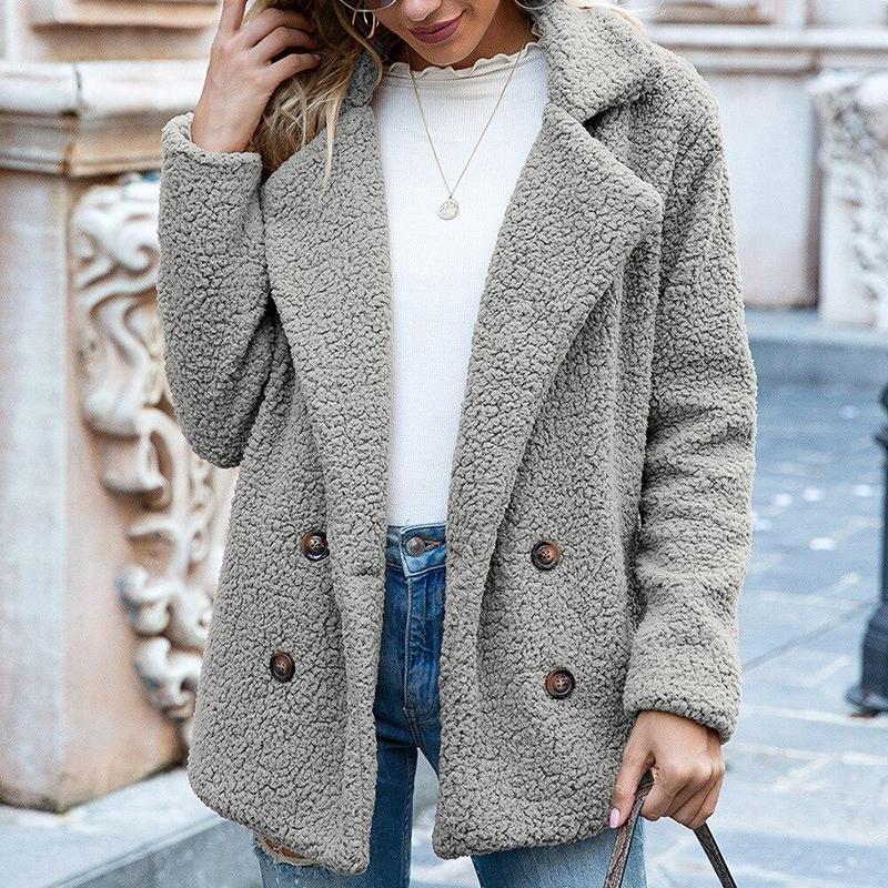 Elegant Faux Fur Cashmere Women Coat Autumn Winter Warm Solid Color Female Plush Overcoat Pocket Casual Teddy Outerwear 22942