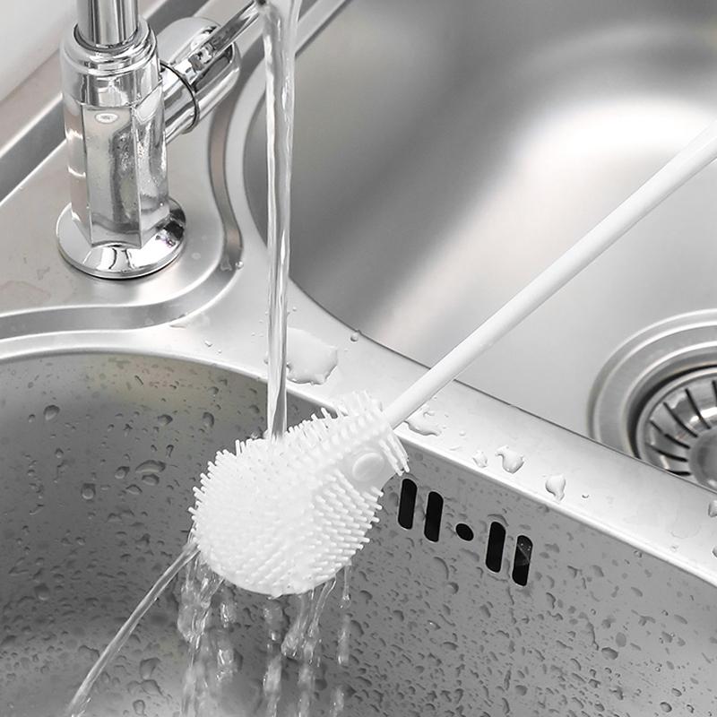 New Silicone Cup Brush Folding Brush Head Long Handle Cup Scrubber White Kitchen Multifunctional Cleaning Tools Wineglass Bottle