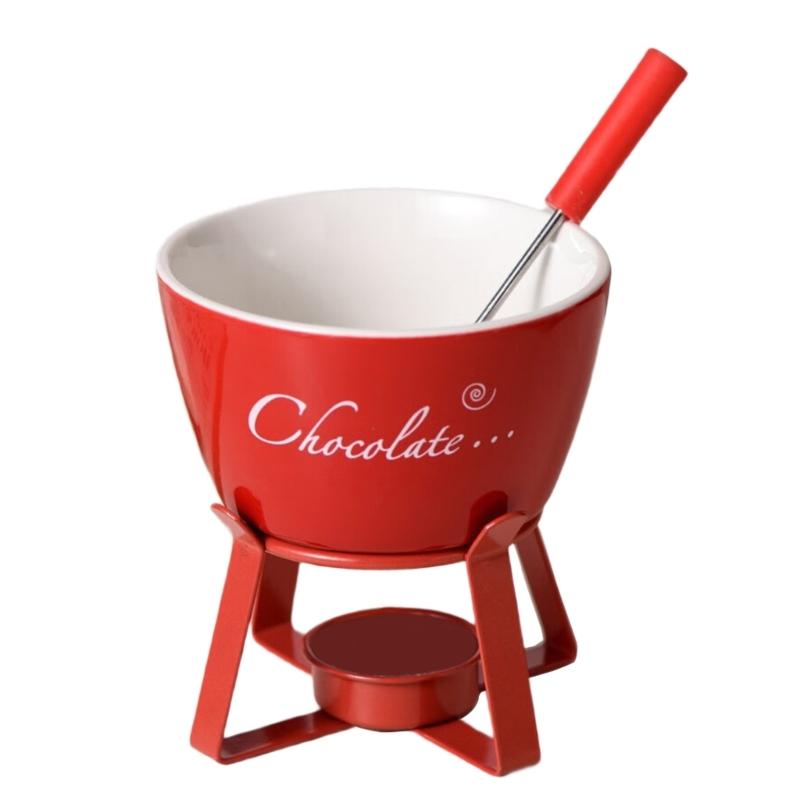 Fondue Pots Set with Fork for Chocolate,Cheese,Candy,Appetizer Tealight Porcelain Melting Pots Ceramic Butter Warmers Set