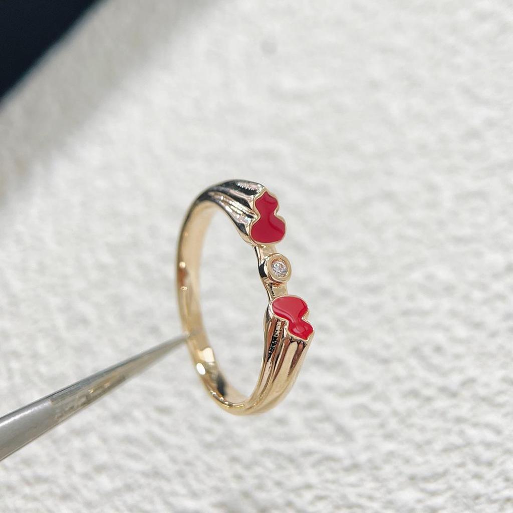 Qijia 925 Sterling Silver CNC Diamond Enamel Gourd Ring