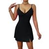 Модное женское сексуальное стильное платье-слинг с V-образным вырезом, без рукавов, на талии, однотонное