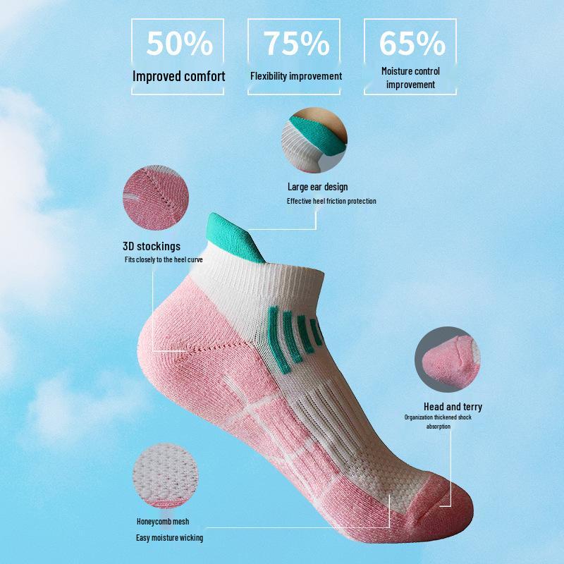Женские спортивные носки с цветовыми блоками, износостойкие, утолщенные, дышащие, с сеткой, махровые, короткие, для бега