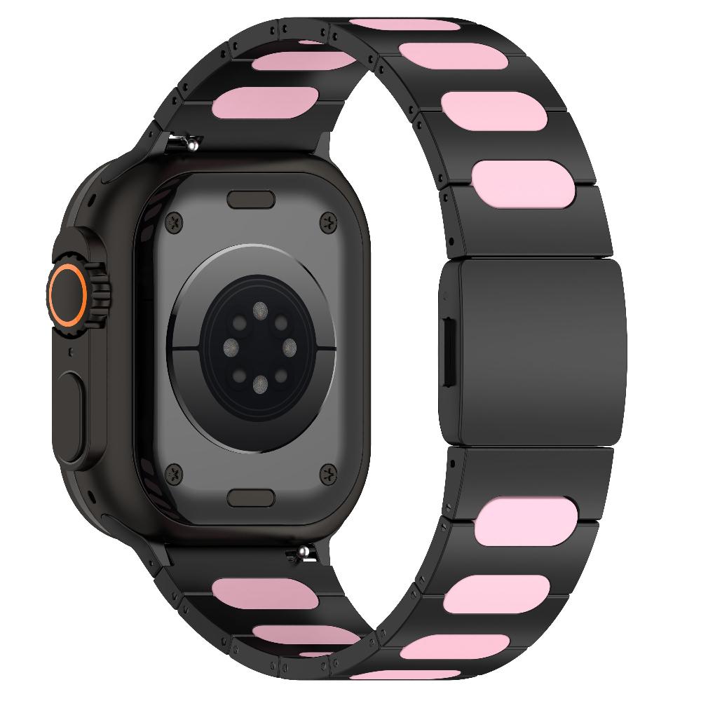 Magnetic Alloy Strap with Silicone Leather Strip for Apple Watch Series12 11 10 SE1 2 3 /Ultra4 3 2 1 38/41/42/46/49 mm